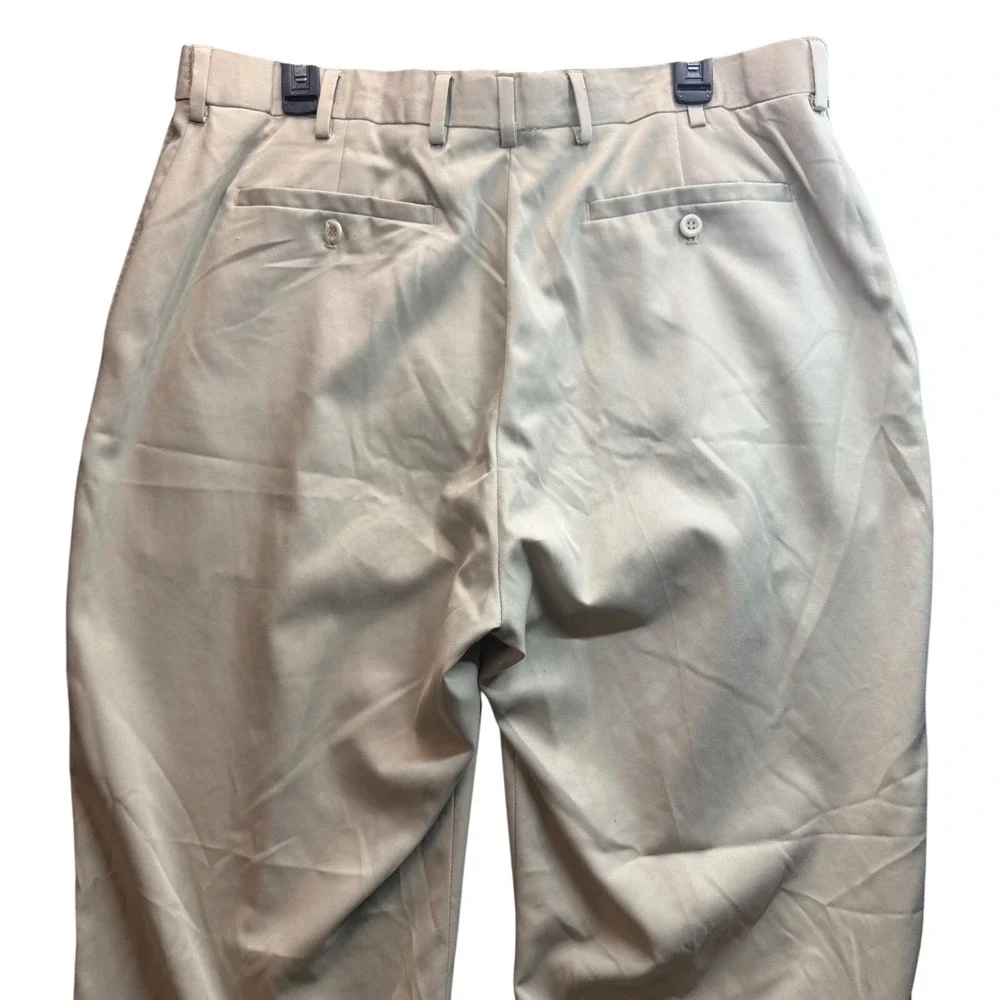 Saddlebred Pleated Dress Pants Mens 40x32 Khaki Tan Cuffed Trousers Office FLAW